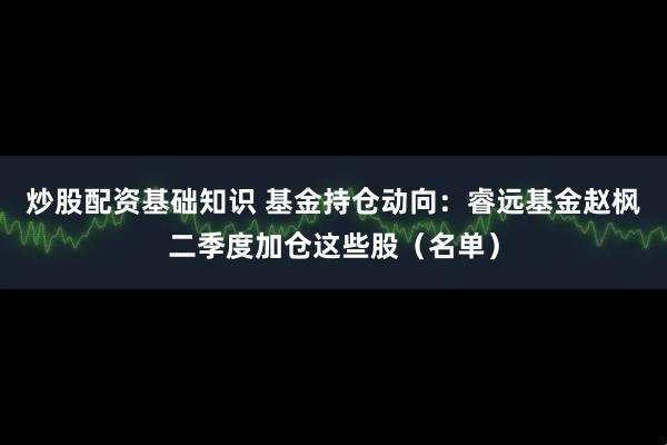 炒股配资基础知识 基金持仓动向：睿远基金赵枫二季度加仓这些股（名单）